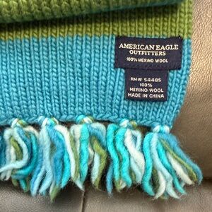 American Eagle Outfitters Green and Blue Wool Scarf